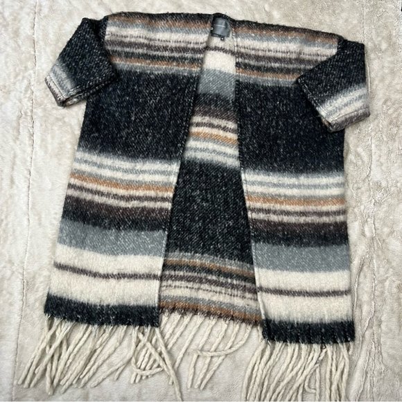 Anthropologie Knit Kimono - One Size Striped Poncho Shawl Boho Western Festival - Picture 8 of 8
